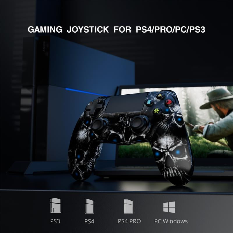 ISHAKO Wireless Game Controller for Ps4/Ps3/Android/Ios/Pc/Laptop, Gaming Accessories, Ergonomic Design, Double Vibration, One Key Sharing, with Touch Panel Function, Gamepad, PS415 Two-Sided Ghost