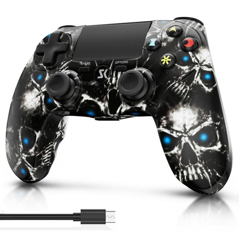 ISHAKO Wireless Game Controller for Ps4/Ps3/Android/Ios/Pc/Laptop, Gaming Accessories, Ergonomic Design, Double Vibration, One Key Sharing, with Touch Panel Function, Gamepad, PS415 Two-Sided Ghost