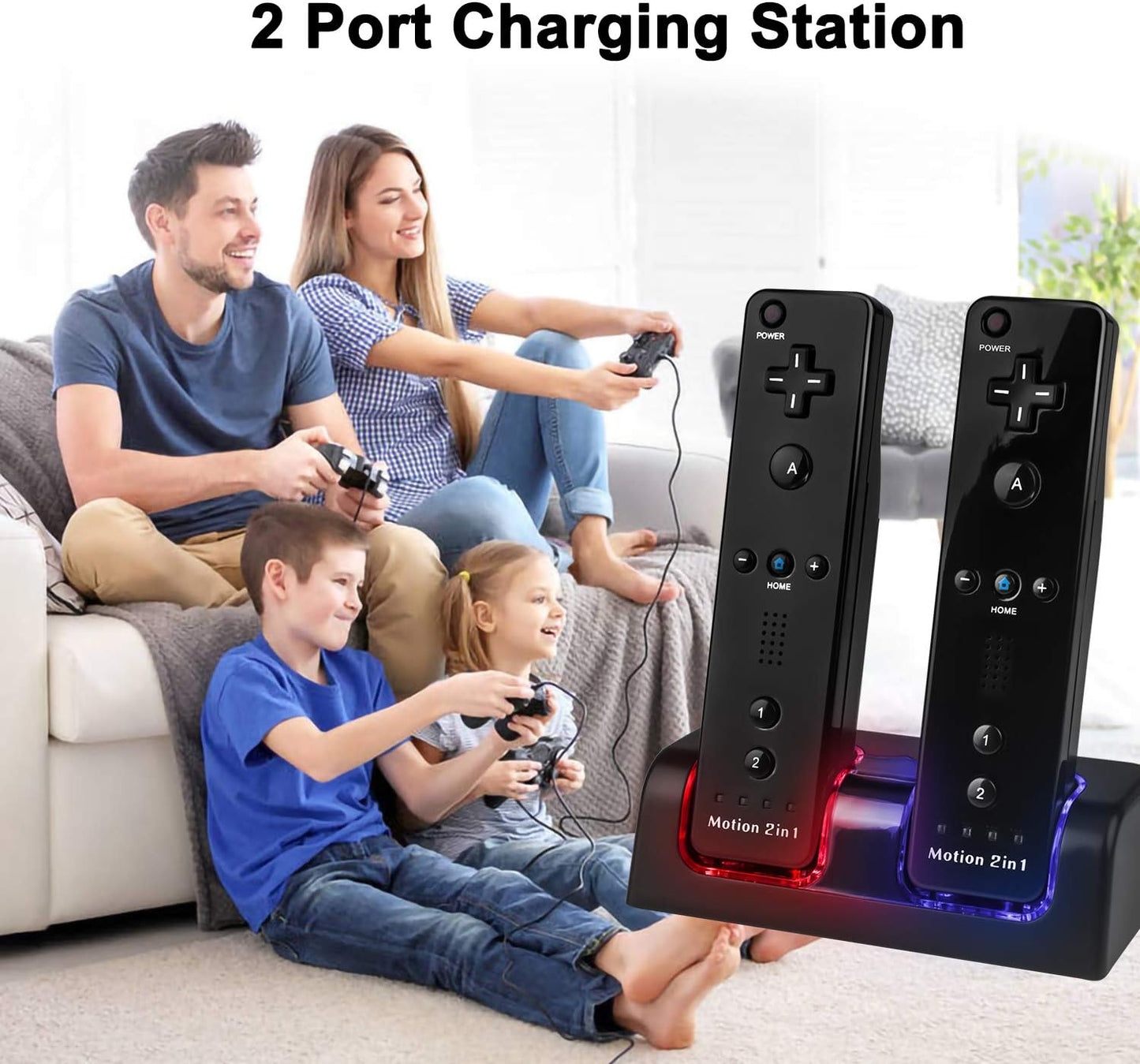 Upgraded Wii Remote Controller Charger Station,Wii Charging Station with 2 Rechargeable Battery for Wii (2 Port Charging Station+2 Replacement Batteries+Usb Cable+Free USB Wall Charger)