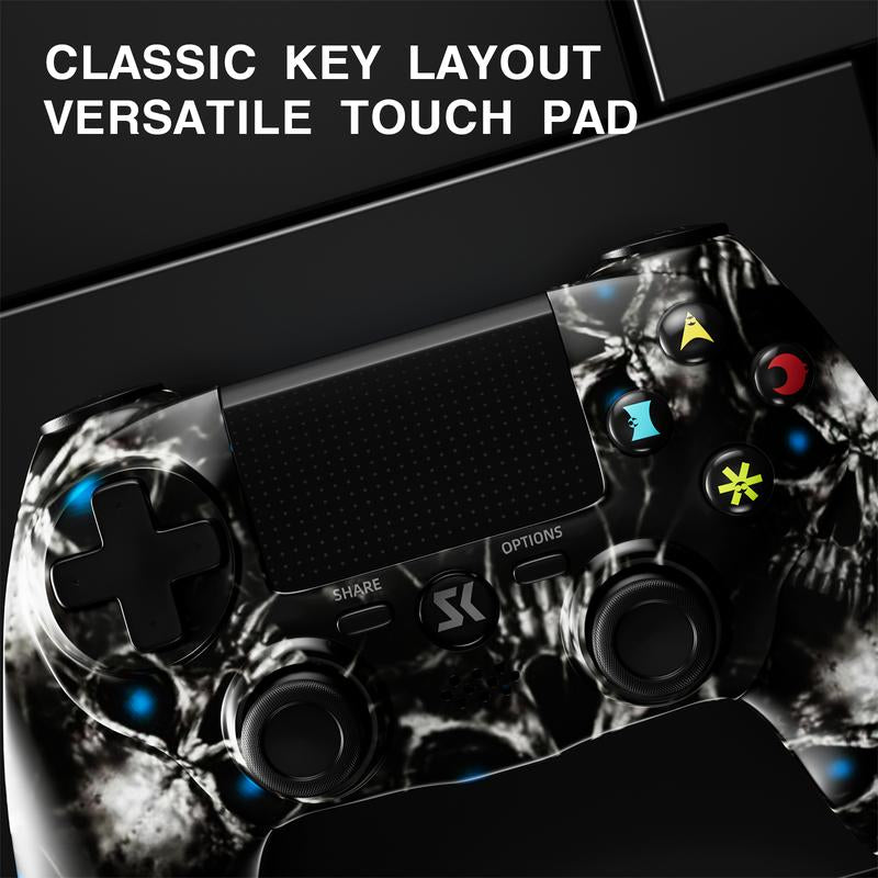ISHAKO Wireless Game Controller for Ps4/Ps3/Android/Ios/Pc/Laptop, Gaming Accessories, Ergonomic Design, Double Vibration, One Key Sharing, with Touch Panel Function, Gamepad, PS415 Two-Sided Ghost