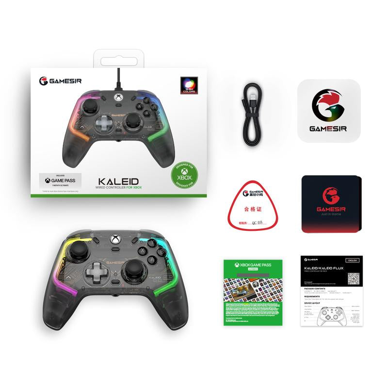 Gamesir Kaleid Wired RGB Light Controller for Xbox Series X|S, Xbox One,Windows 10/11&Steam, Plug and Play Gaming Gamepad, Transparent Video Game with Hall Effect Joysticks/Hall Trigger Console